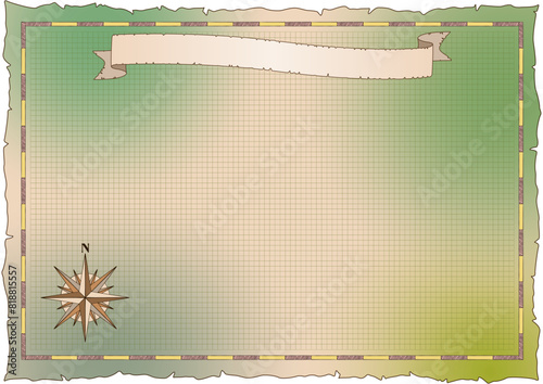 Ancient basic treasure map with title block, vector illustration