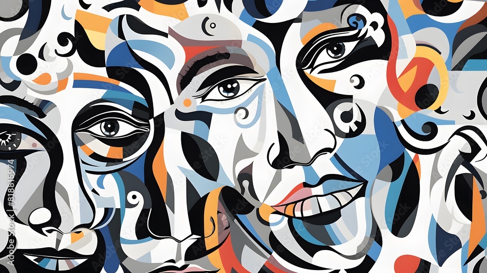 Fototapeta premium Abstract background with faces collage. Generative AI.