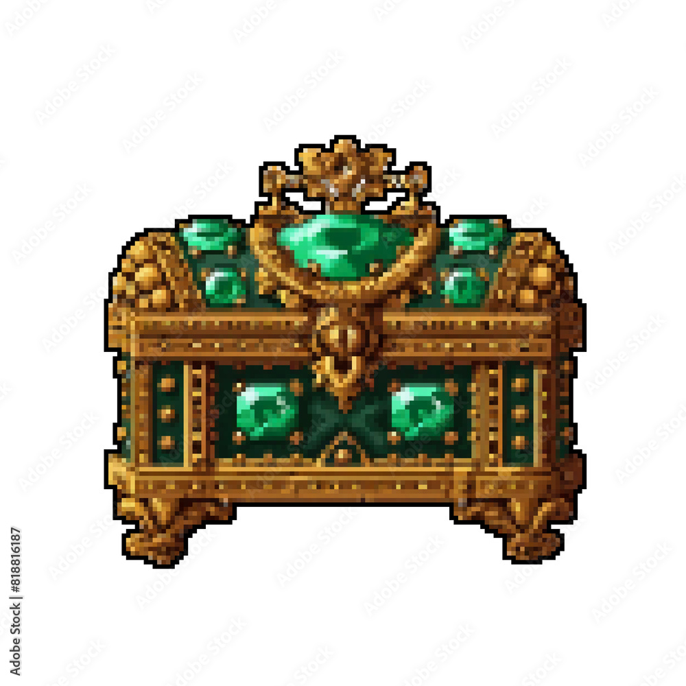 Obraz premium Pixel Green Art Treasure Chest Brimming with Gold - 8-Bit Style - 2D pixel art games