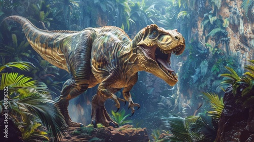 Allosaurus Colorful Dangerous Dinosaur in Lush Prehistoric Nature.