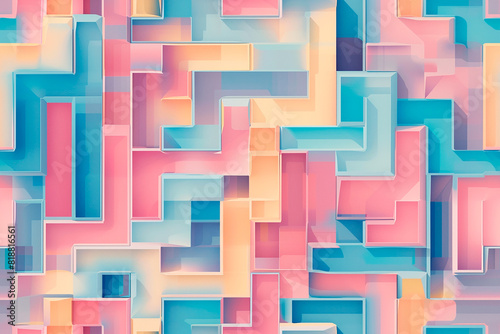 Pastel geometric maze-like shapes forming a seamless pattern perfect for modern and abstract decorative designs