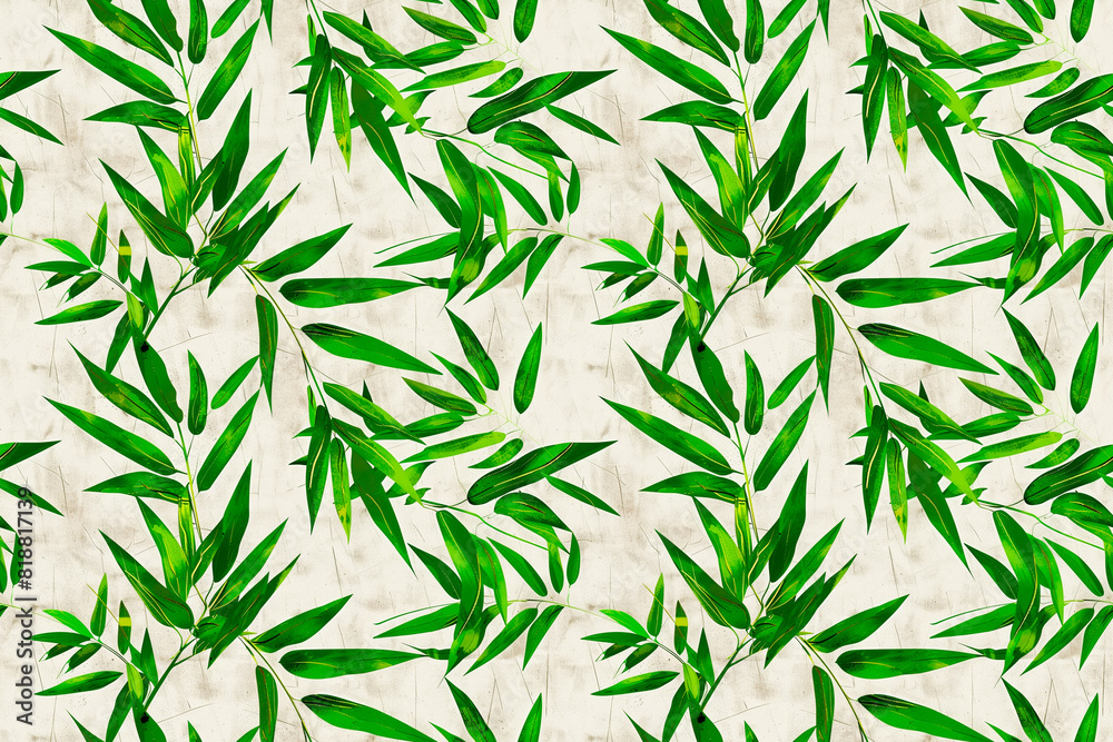 Fototapeta premium Fresh green bamboo leaf pattern with a seamless, decorative design perfect for tiles and ornaments, bringing a natural, modern touch to any decor