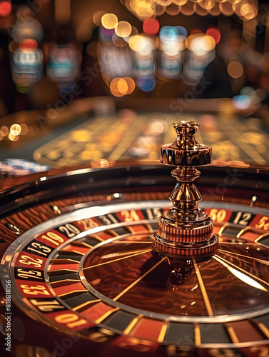 Close up photo of a luxury roulette wheel in a gambling casino, casino concept, gambling, slots concept