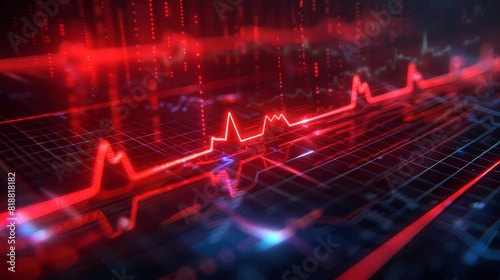 Visual depiction of stock market fluctuations resembling a heartbeat monitor, emphasizing the heartbeat of the market, captured with impeccable HD resolution.