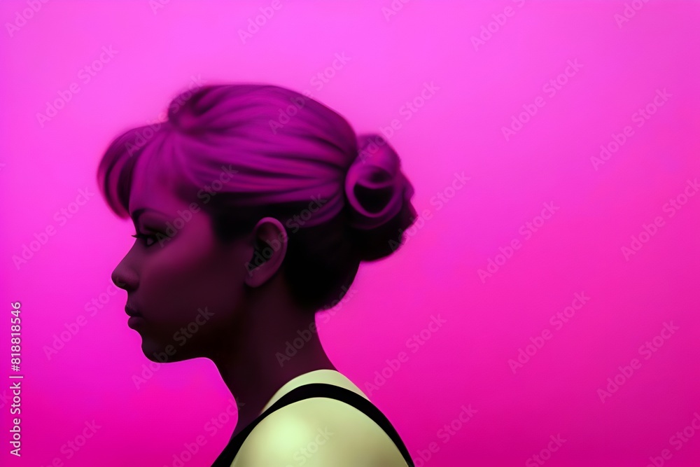 a portrait of  a profile silhouette of a beautiful young woman, vibrant colors, elegant, striking, graceful, artistic, bold, serene, radiant, colorful, stylish, modern, dynamic, feminine, captivating