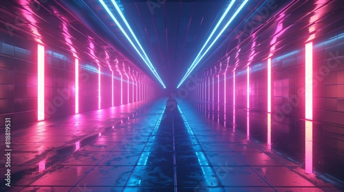 Futuristic Neon Tunnel with Pink and Blue Lighting © Tirawat