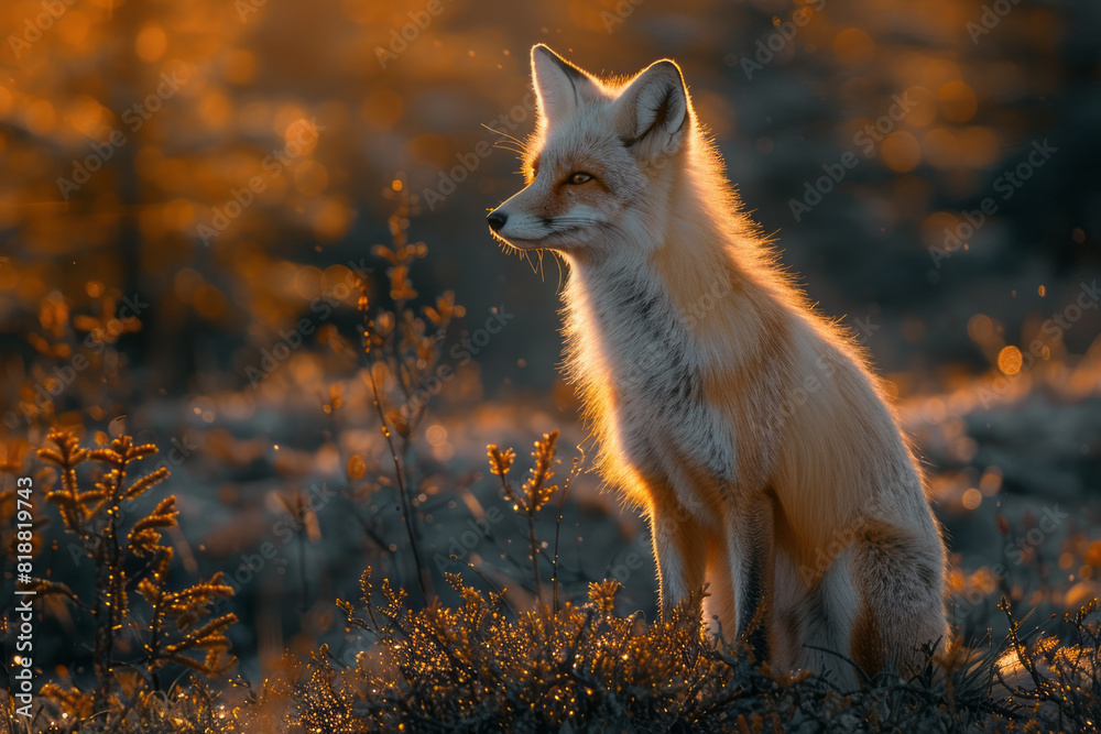 Dynamic image of a fox with an ethereal body, slipping into the shadows of the night,