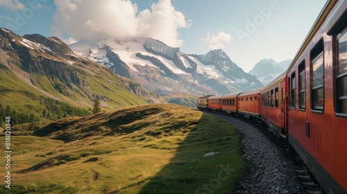 24. Train passing through a mountain range, scenic eco-tourism, low carbon travel
