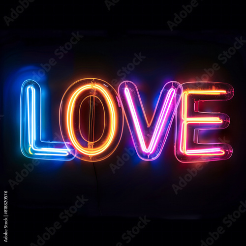 A neon signboard-style image featuring the word 'Love' written in bright