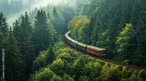 39. Train passing through a forest, eco-friendly transport, beautiful landscape