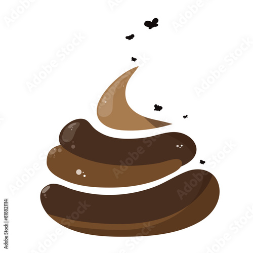 Illustrations of poop with flies on white background. Symbol of excrement and cartoon.