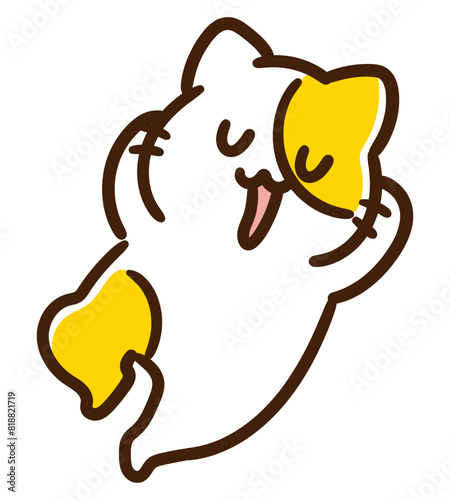 のんびりと床に寝転ぶかわいいねこのキャラクターのコミカルなイラスト
