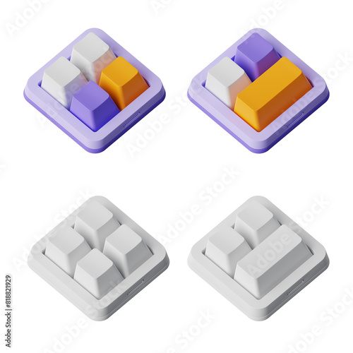 3D Compact Mechanical mini Keyboard with purple and yellow keycaps