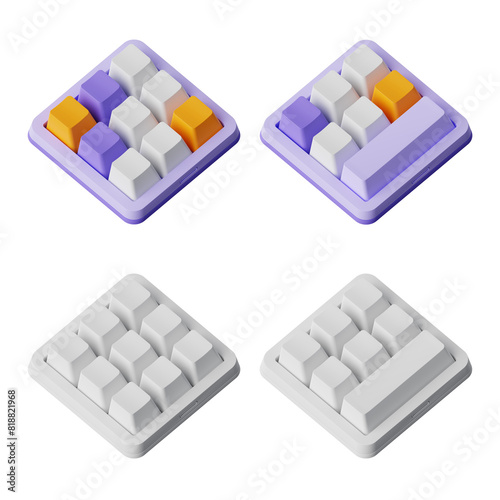 3D Compact Mechanical mini Keyboard with purple and yellow keycaps