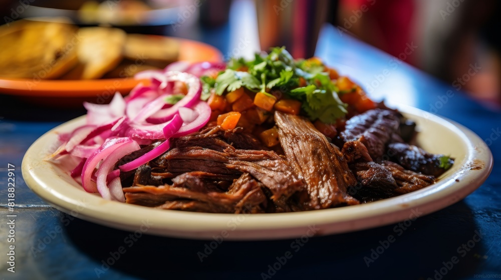 Close-up of vibrant mexican street food plate, showcasing delicious colors and textures