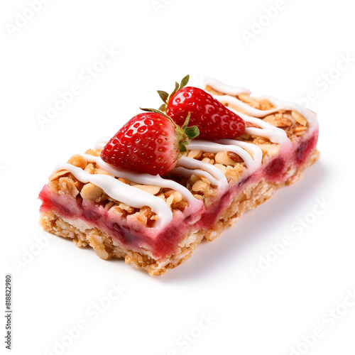 Strawberry oat and nut bar isolated on white background