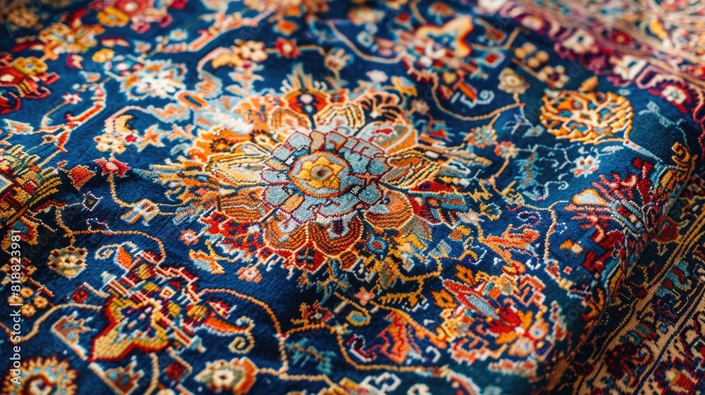 Ancient fabric. Retro traditional tapestry fabric close up useful for a background. Patterns of Persian carpets