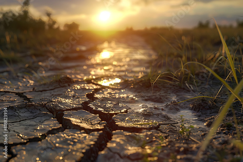 A parched, cracked earth surface illustrating the severe problem of soil drought and environmental impact.