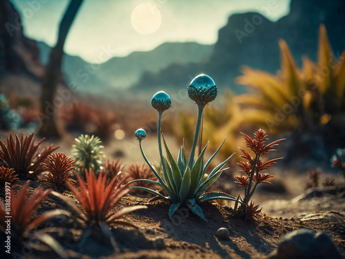Alien World. Exoplanet with strange plants.