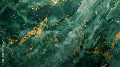 A rich and elegant green marble pattern with veins of gold creating a luxurious and high-end feel