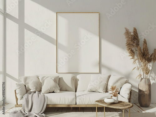 Frame mockup, ISO A paper size. Living room wall poster mockup. Interior mockup