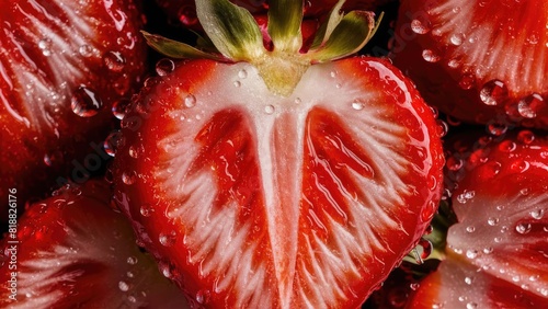 Macro Shot of Wet Strawberries