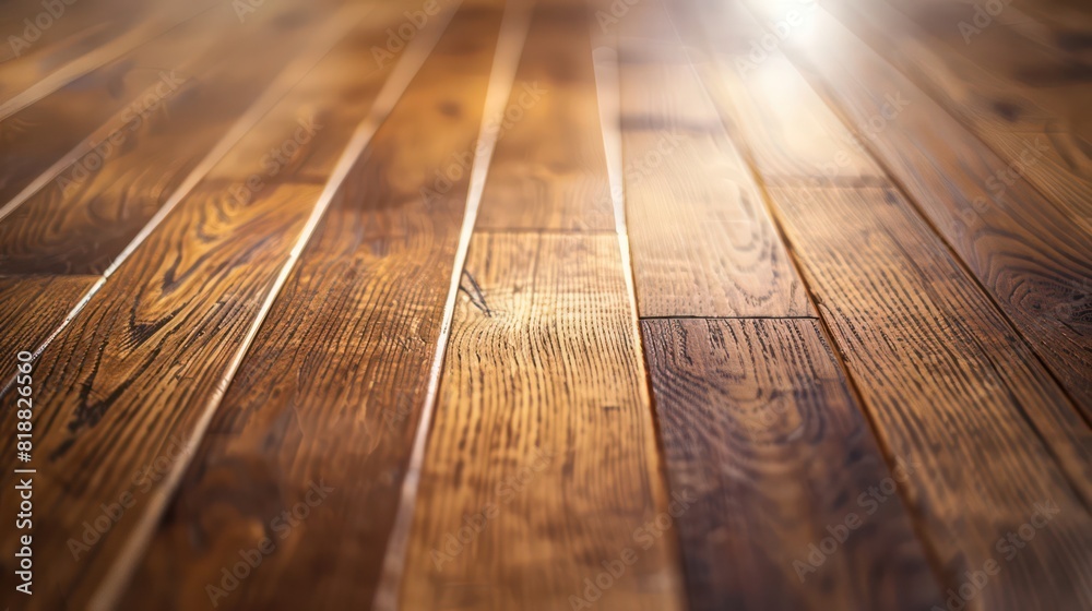 Sunlight beams down on a smooth wooden floor, highlighting the texture and warm tones of the wood Sunlight beams down on a smooth wooden floor, highlighting the texture and warm tones of the wood