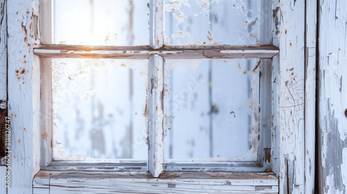 A weathered and aged wooden window frame