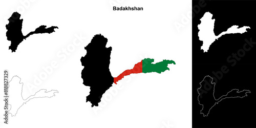 Badakhshan province outline map set photo