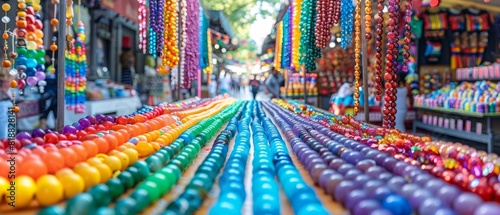 A street vendor is selling LGBT pride merchandise in a colorful display on a busy street scene, showcasing urban life and community support
