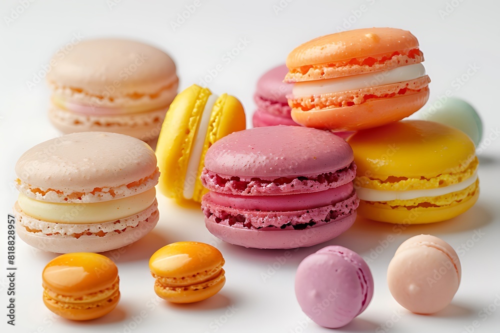 Vibrant Array of Macarons and Candies on White Background Vibrant Array of Macarons and Candies on White Background