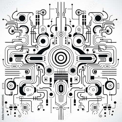 Symmetrical digital artwork showcasing intricate and futuristic circuit board elements