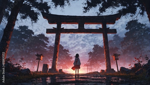 woman at torii gate japan