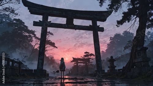woman at torii gate japan