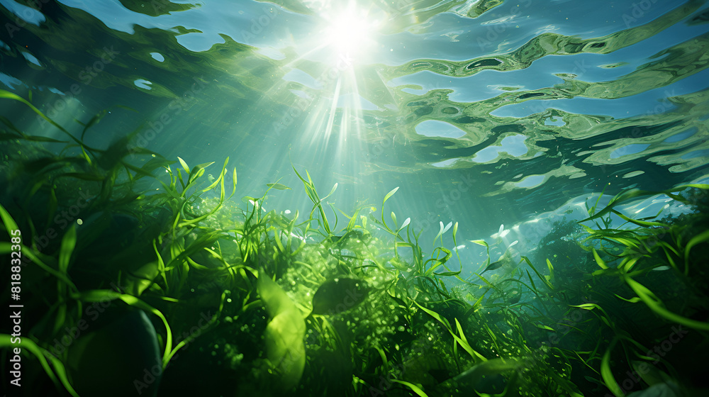 Obraz premium underwater scene with sun rays and sun