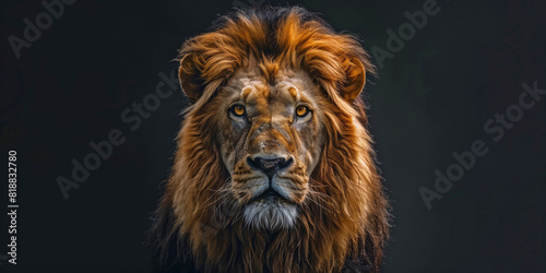 Lion photo style illustration background. Animal lion concept poster. Creative graphic design. Digital artistic raster bitmap. AI artwork. 