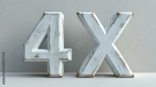 4x written in 3D. White backround. Front view. photo