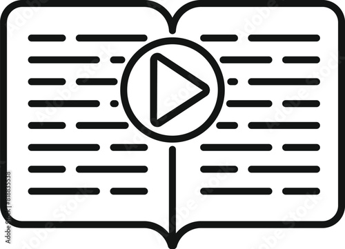 Graphic illustration of an open book with a central play button, symbolizing multimedia learning