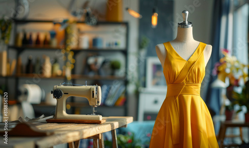 Mannequin with a yellow dress in the foreground