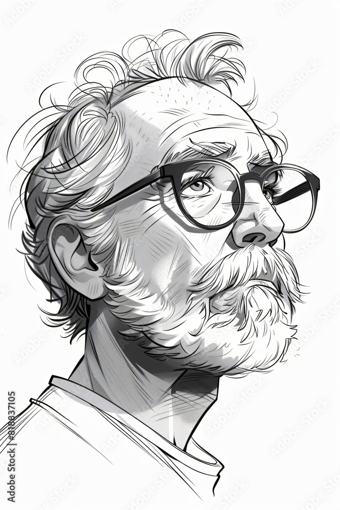 Fototapeta premium hand-drawn minimalistic comic doodle of a scientist in scribbled lines