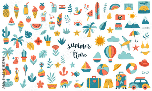 A collection of colorful images related to summer travel, leisure, vacation © Валерия Соловьева
