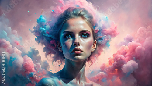 abstract woman with cloudy theme
