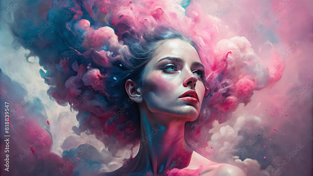 abstract woman with cloudy theme