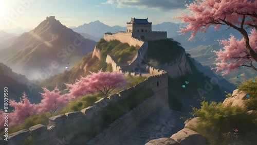 Embark on a visual journey along the Great Wall of China with this captivating video illustration, highlighting its meandering paths and grand watchtowers with intricate detail. photo
