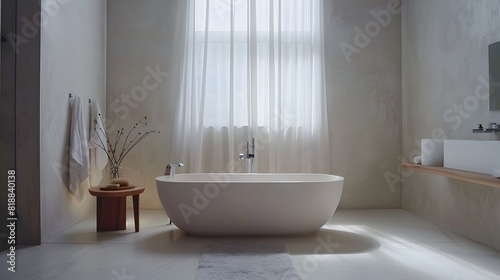 Minimalist Bathroom Oasis Showcasing Elegant Simplicity and Neutral Sophistication