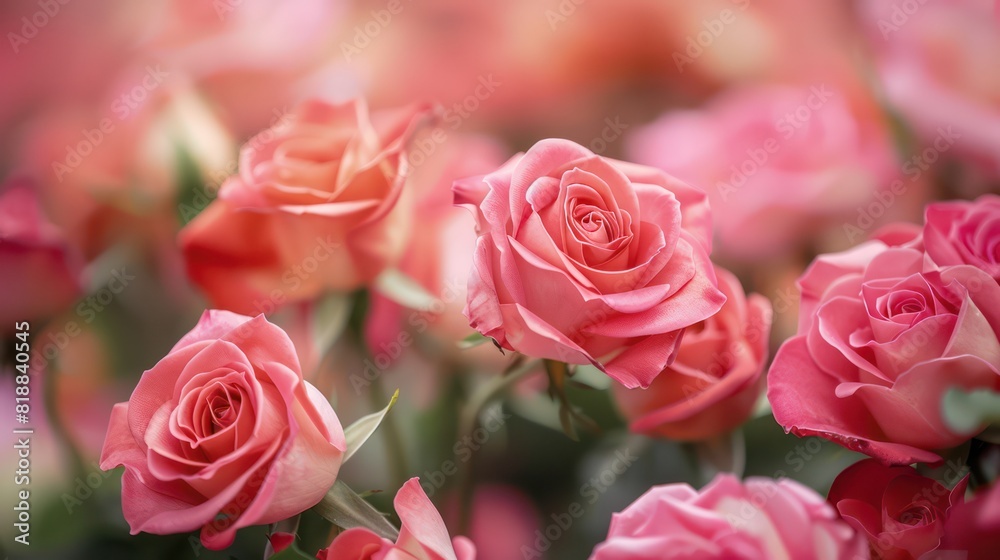 A close-up image capturing the delicate details and vibrant pink hues of a group of fresh roses, highlighting their natural beauty A close-up image capturing the delicate details and vibrant pink hues of a group of fresh roses, highlighting their natural beauty