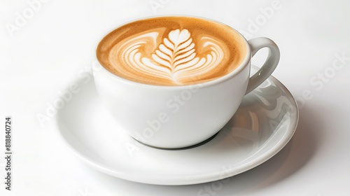 Perfectly Crafted Gourmet Cappuccino with Latte Art on White Background