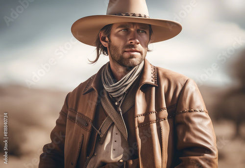 American cowboy in traditional clothes, isolated white background 