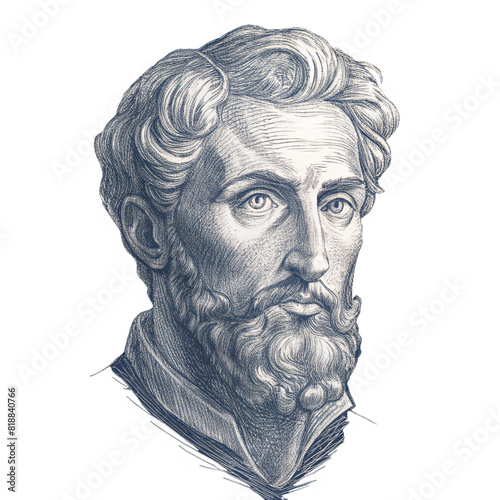 a drawing of a man with a beard and mustache.

