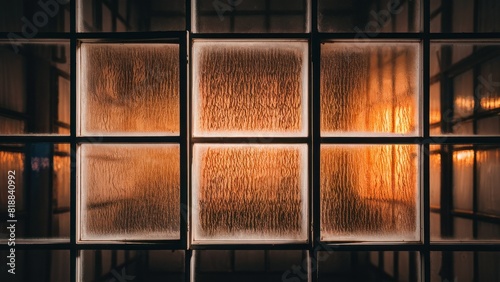a window pane lit by lights in a dark room photo